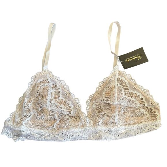 Frederick's Hollywood Lace Bralette Panty Set 1X White Nude Bridal Bow Sexy NWT - Picture 6 of 13